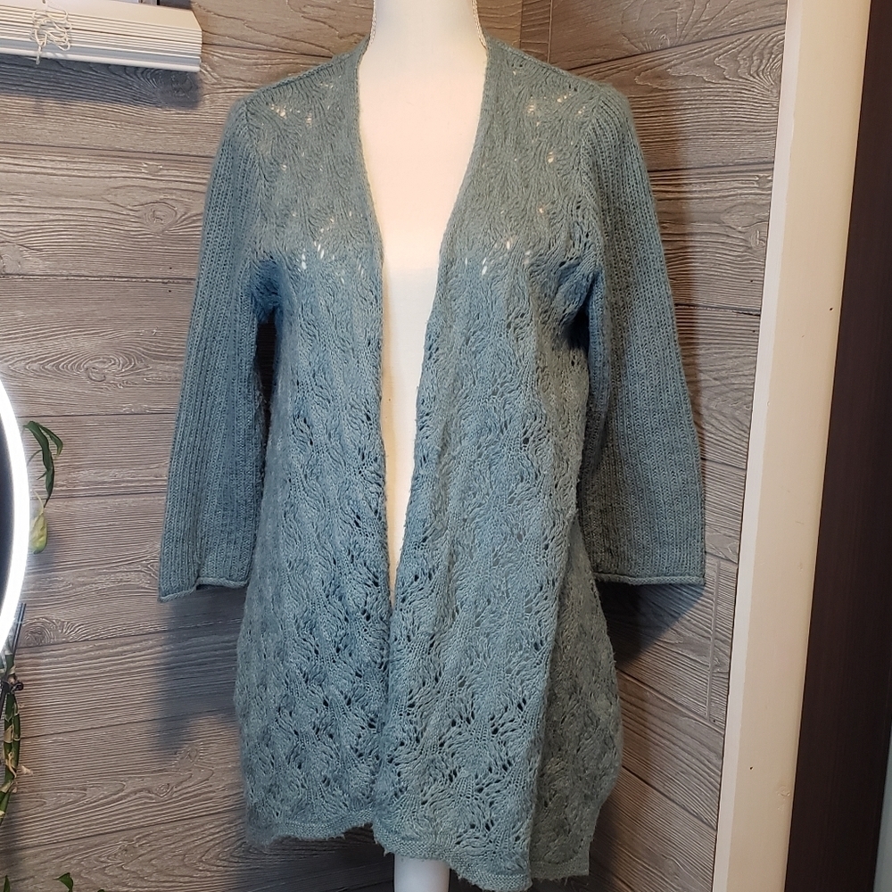 Sonoma Life + Style Mineral Blue Lacy Knit Cardigan Size Large
